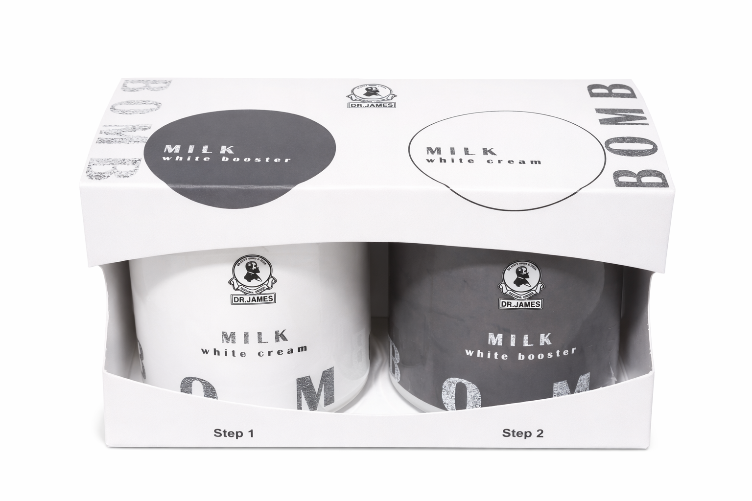 B9 Step1 ดร.เจมส์ มิลค์ บอมบ์ ไวท์ บูทเตอร์ 250กรัม, B4 Step2 ดร.เจมส์ มิลค์ ไวท์เทนนิ่ง ครีม 250กรัม